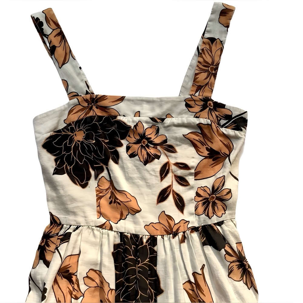 Nicholas Linen Floral Tiered Maxi Dress Size 0 Sepia Brown White Pockets - Picture 12 of 16